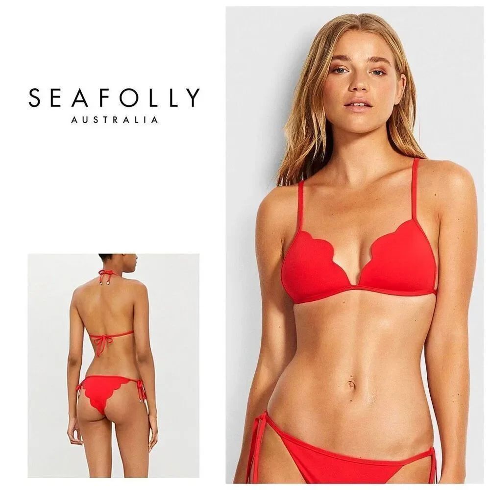 New. SEAFOLLY red petal edge bikini set. USA 4. Retails $179